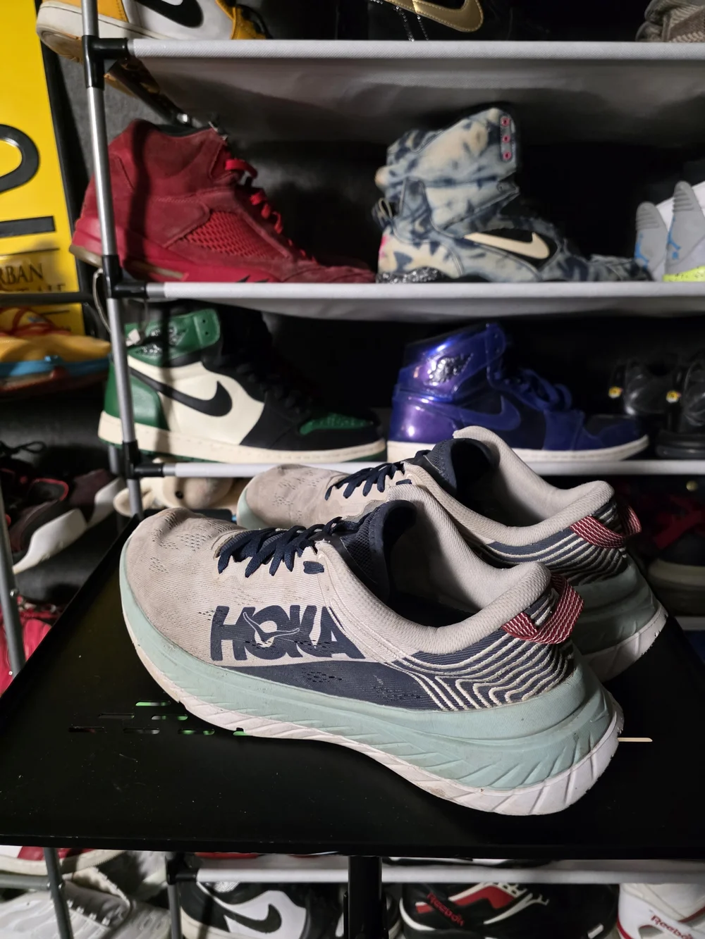 🔥 HOKA Carbon X Men Size 10 Lightweight Running Shoes - Cream & Mint